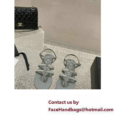 Chanel Satin, Metal  &  Strass Thong Sandals G40128 Gray 2023